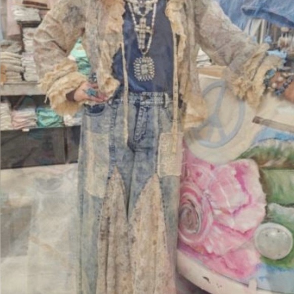 A Rare Bird Denim - Elegant Blue Lace Patchwork Flare Jeans